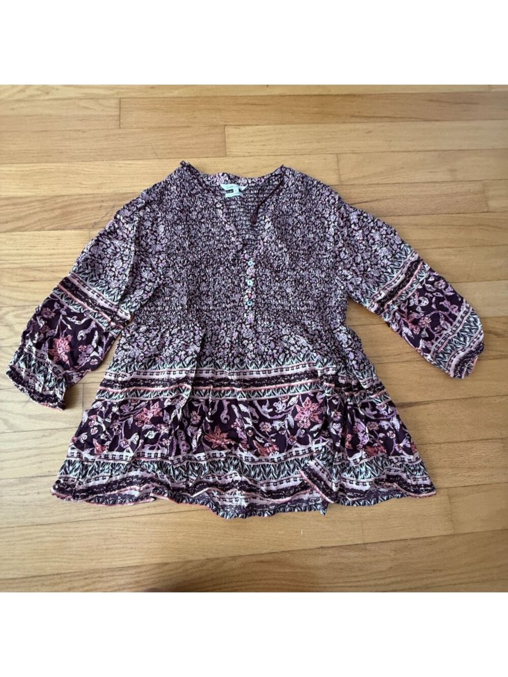 Southern Cotton Women's Small Burgundy Floral Boho Blouse El Cortes Ingles